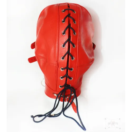 Máscara BDSM Artesanal de Cuero Rojo Abombado con Antifaz y Cierre Encorsetado Máscara BDSM Artesanal de Cuero Rojo Abombado con Antifaz y Cierre Encorsetado