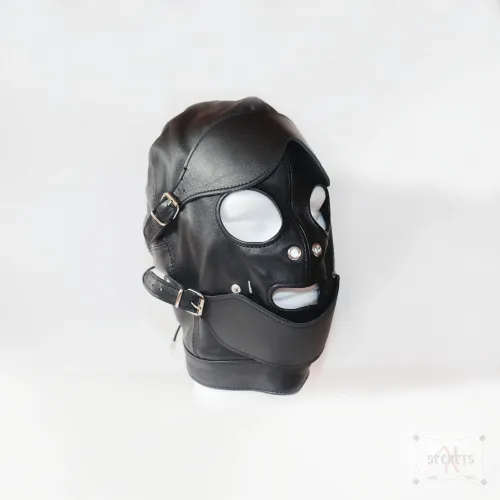 Máscara BDSM en Cuero Negro con Antifaz y Cierre Encorsetado Máscara BDSM en Cuero Negro con Antifaz y Cierre Encorsetado