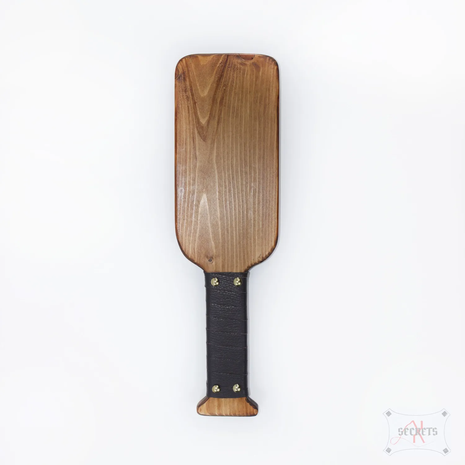 Pala de Spanking Corta en Nogal con Empuñadura de Cuero Premium Pala de Spanking Corta en Nogal con Empuñadura de Cuero Premium