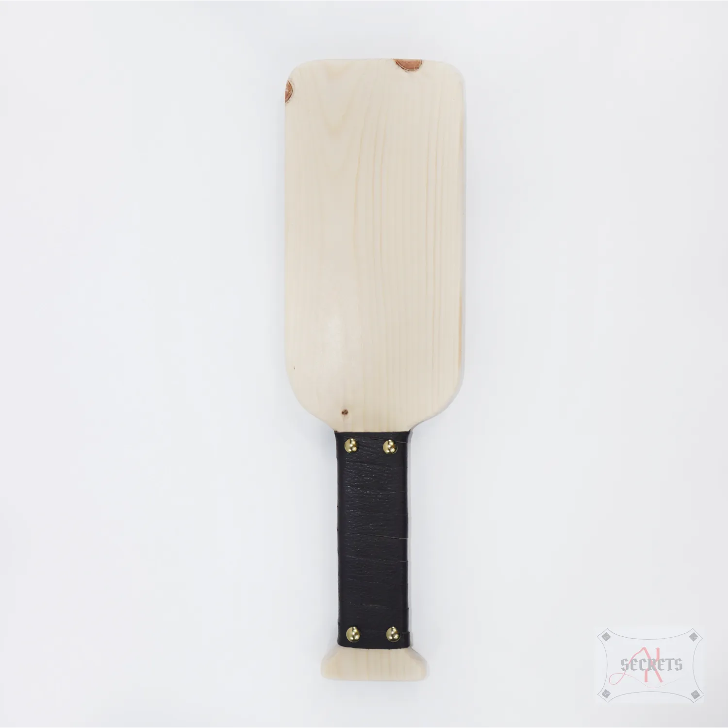 Pala de Spanking Corta en Madera Natural con Empuñadura de Cuero Negro